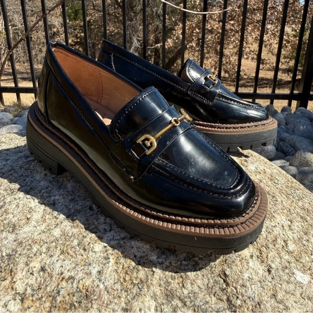 Sam Edelman Girl’s Laurs Leather Lug-Sole Loafers Size 11 Black Dressy Preppy